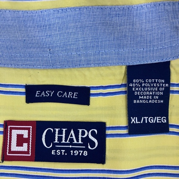 Chaps Easy Care Men’s Long Sleeve Dress Shirt, XL, Yellow/Blue, Striped - Picture 4 of 4